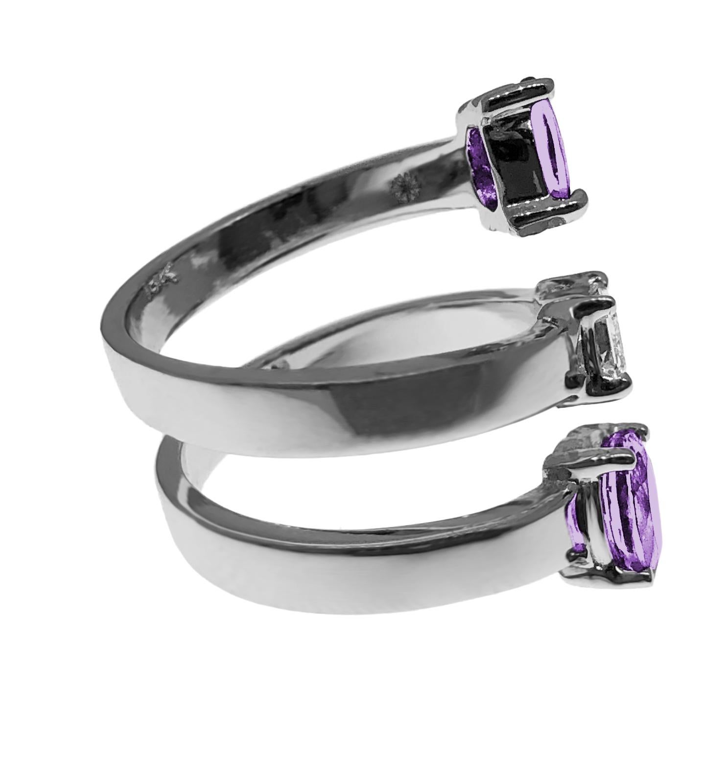 Contemporary Drew Pietrafesa White Gold Diamond and Amethyst Snake Ring For Sale
