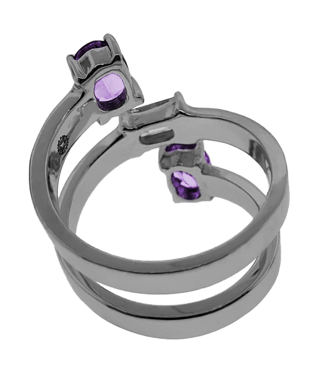 Emerald Cut Drew Pietrafesa White Gold Diamond and Amethyst Snake Ring For Sale