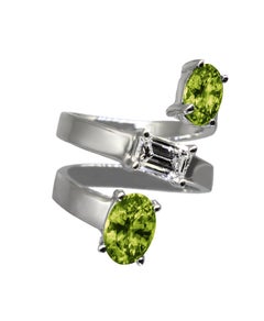 Drew Pietrafesa White Gold Diamond and Peridot Snake Ring