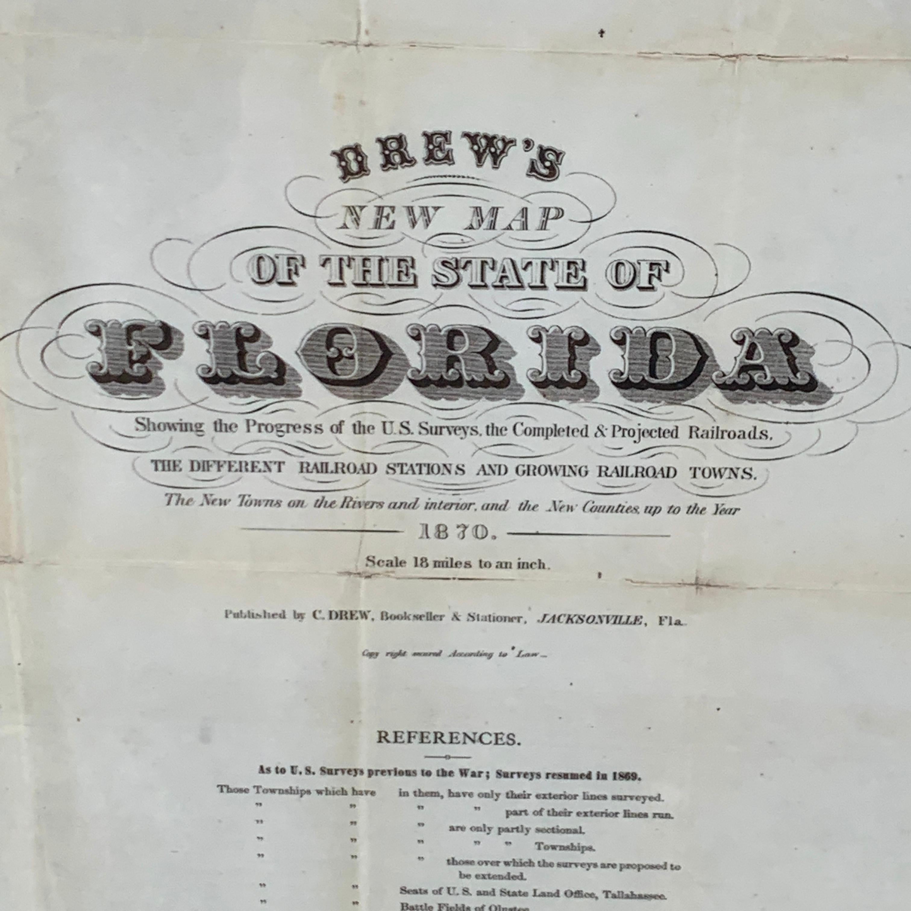 North American Drew's New Map of the State of Florida, 1870