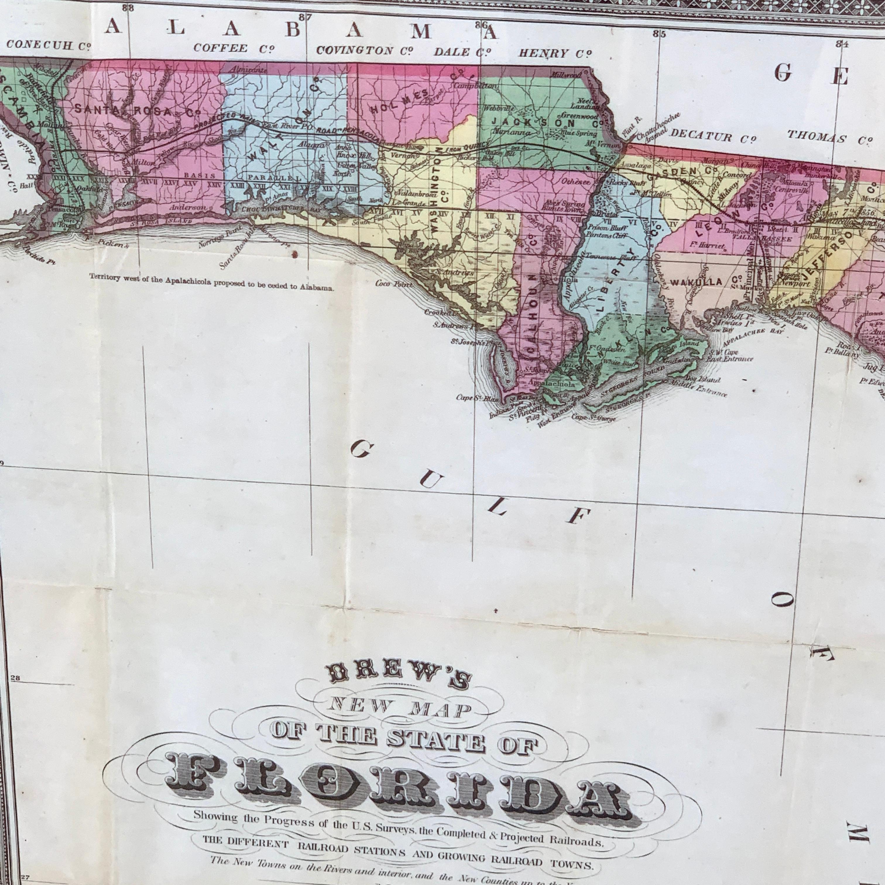 19th Century Drew's New Map of the State of Florida, 1870