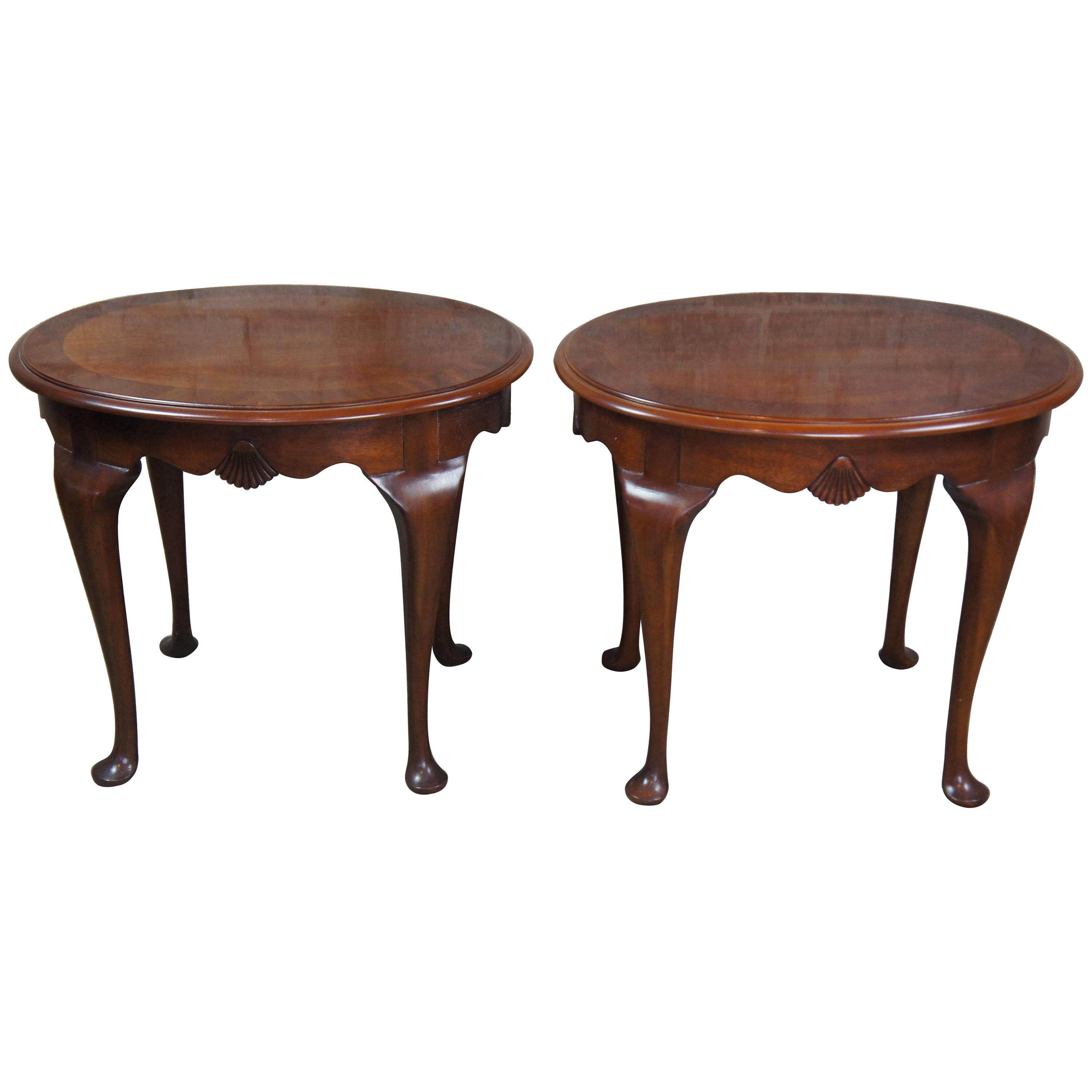 Drexel 18th Century Mahogany Queen Anne Scalloped Oval Accent Tables 138-306