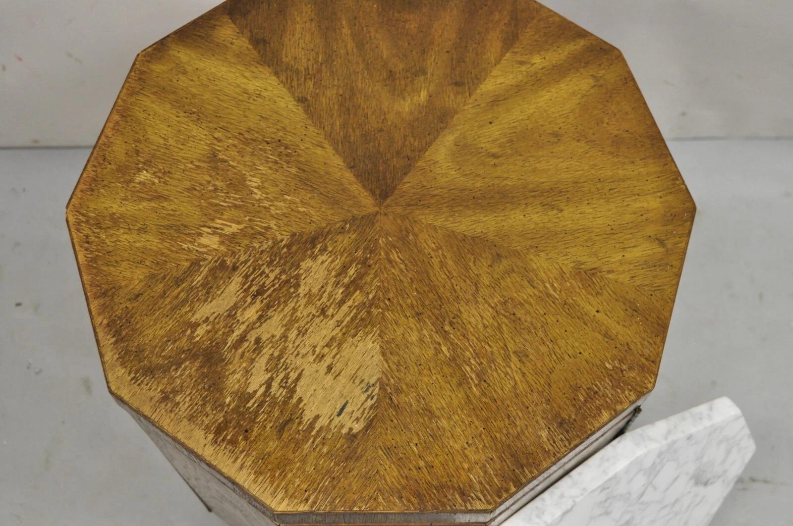 Drexel Accolade Campaign Style Walnut Marble Top Octagonal Side Table Cabinet For Sale 4