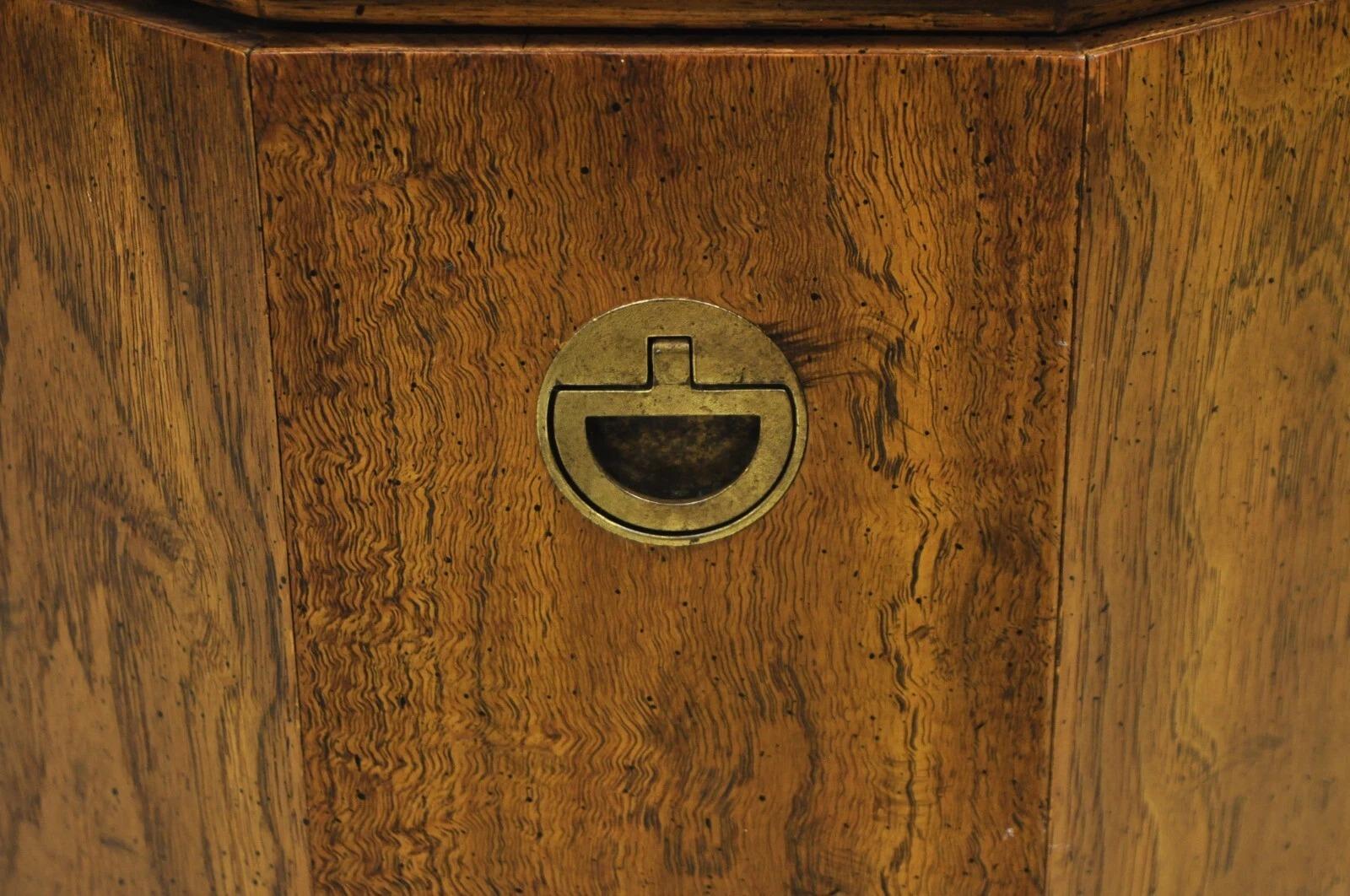 Unknown Drexel Accolade Campaign Style Walnut Marble Top Octagonal Side Table Cabinet For Sale