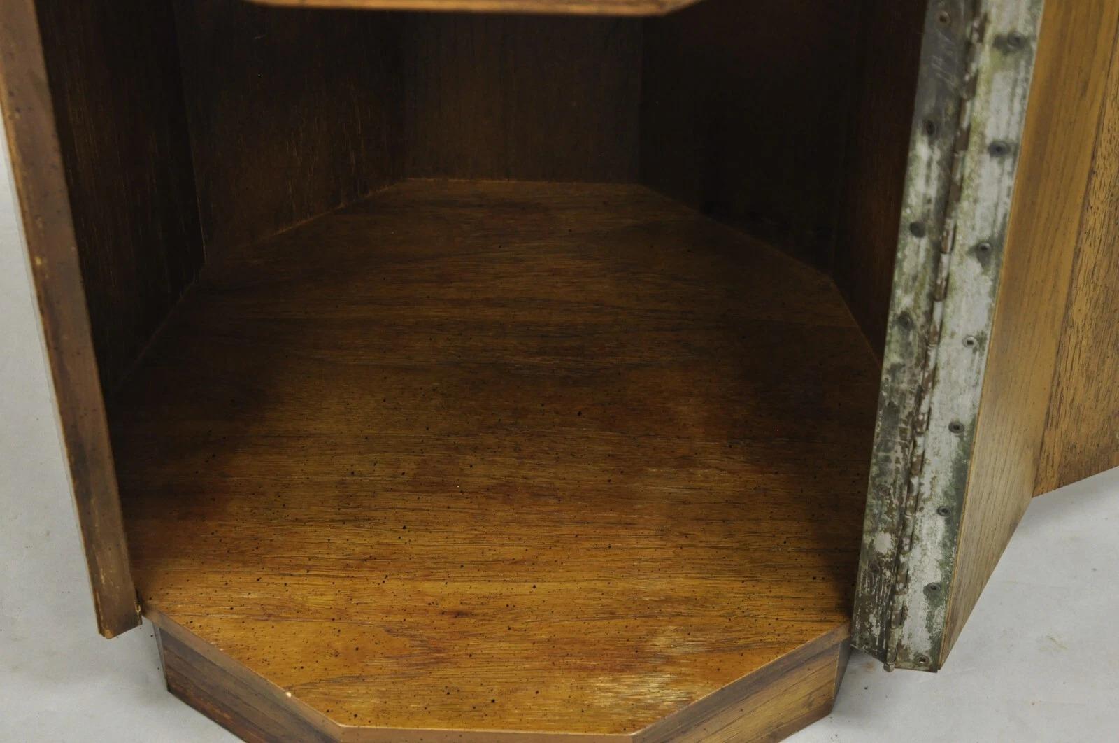 Drexel Accolade Campaign Style Walnut Marble Top Octagonal Side Table Cabinet For Sale 1