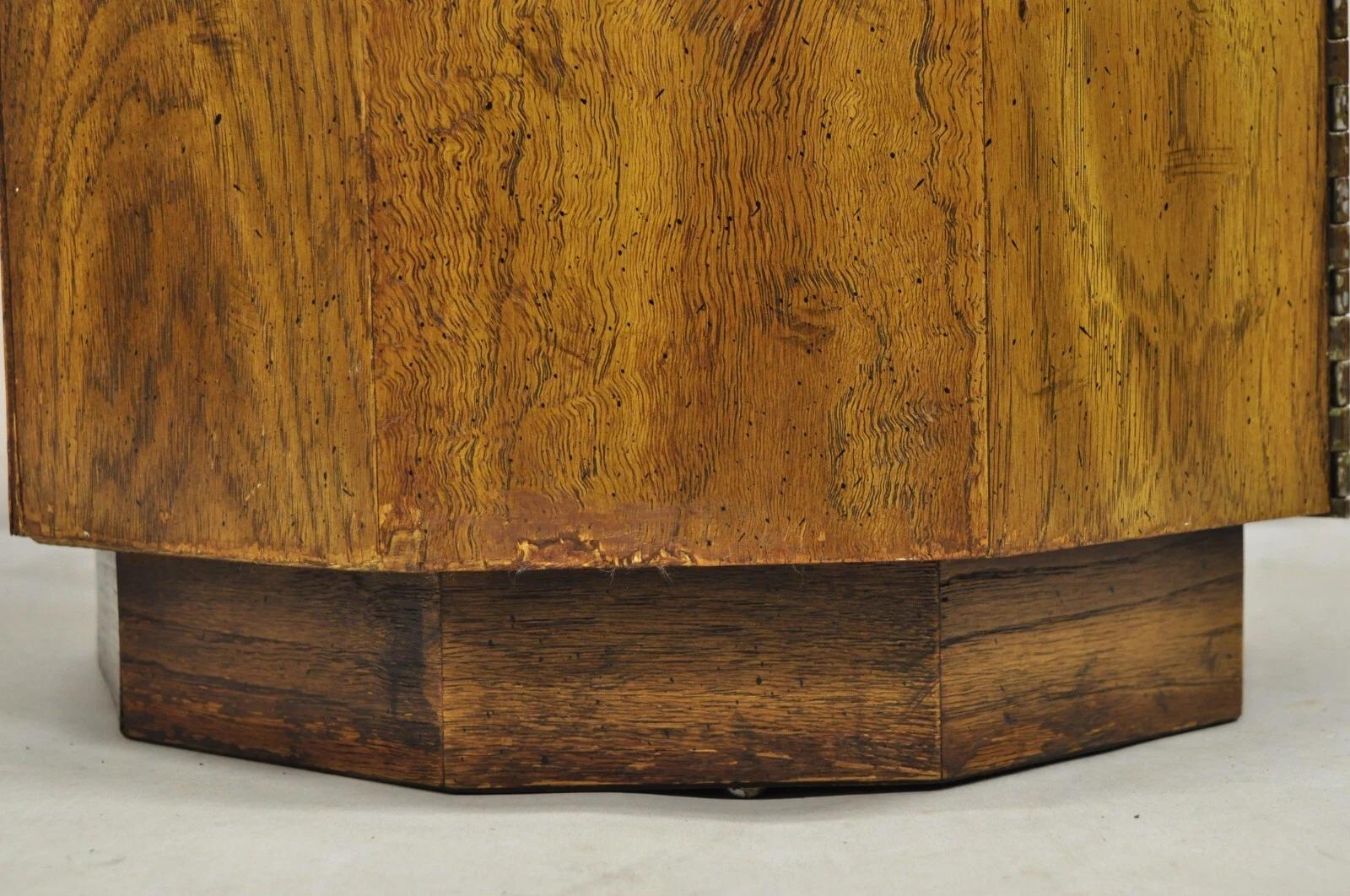 Drexel Accolade Campaign Style Walnut Marble Top Octagonal Side Table Cabinet For Sale 2