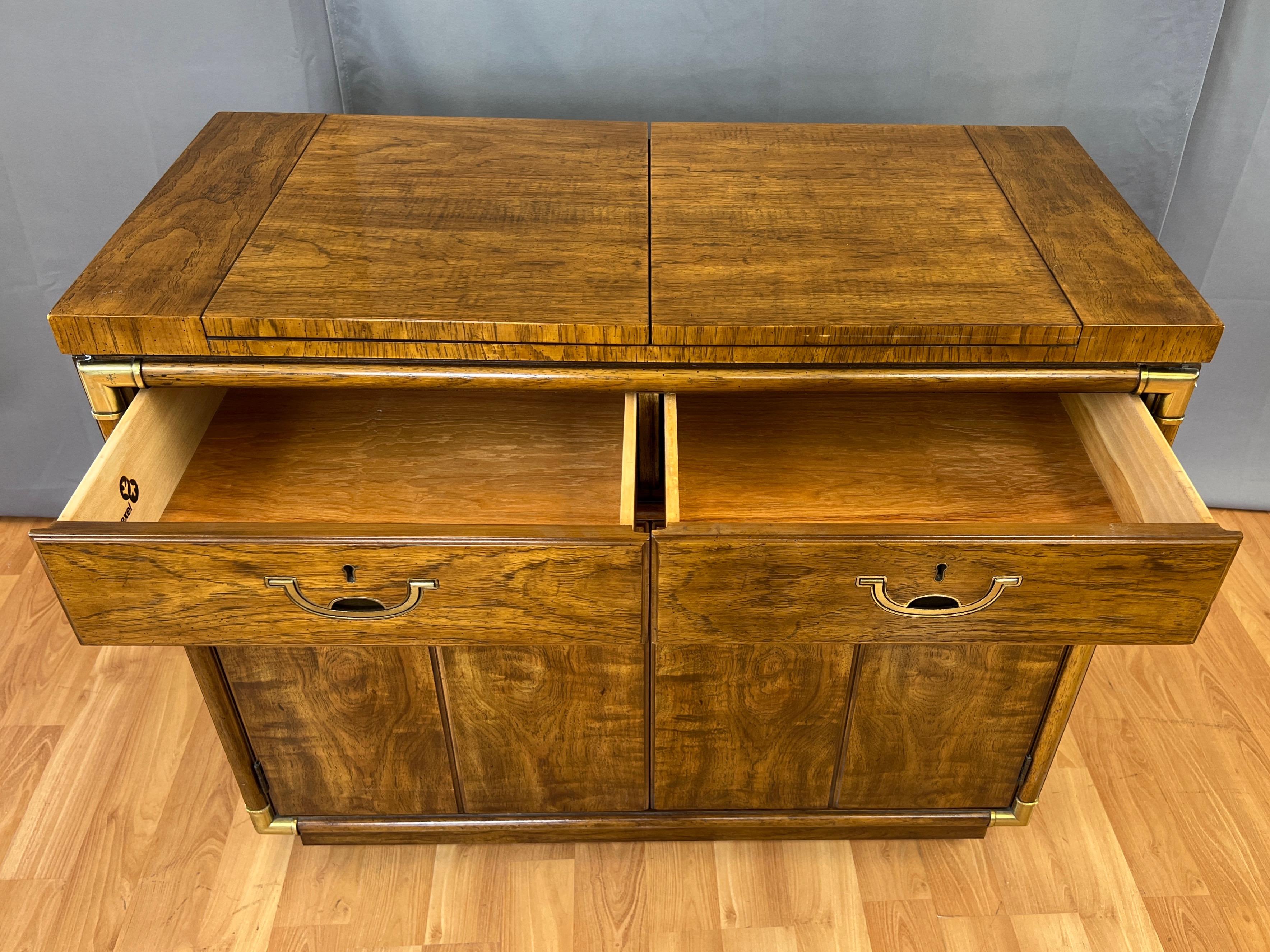 Drexel Accolade II Collection Campaign-Style Flip-Top Dry Bar Cabinet, 1970s 6