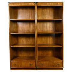 Drexel Accolade II Collection Campaign Style Pair Bookcases Display Shelves