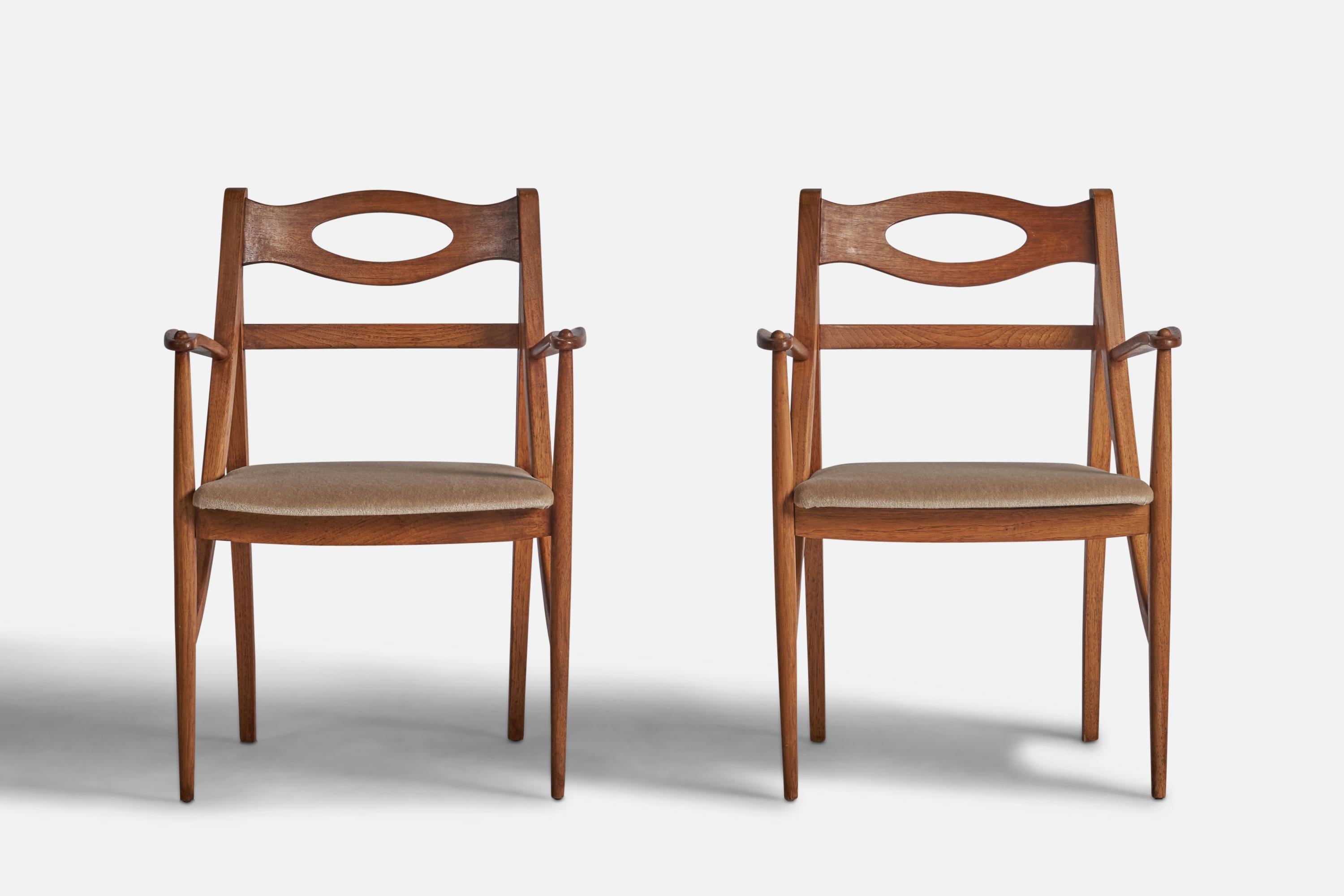 Mid-Century Modern Drexel, fauteuils, Oak, Mohair, USA, années 1950 en vente