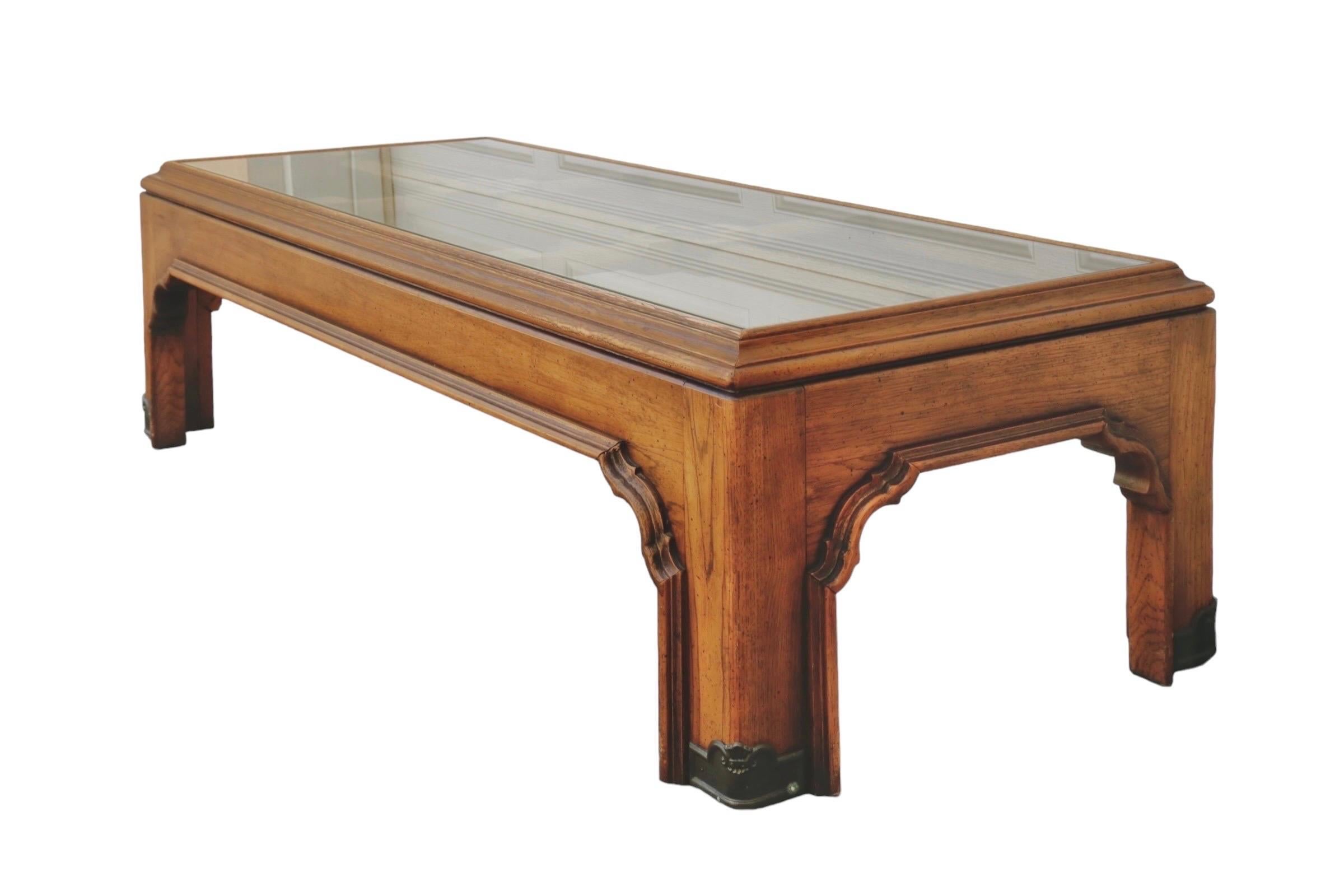 Metal Drexel Attributed Glass Top Coffee Table For Sale