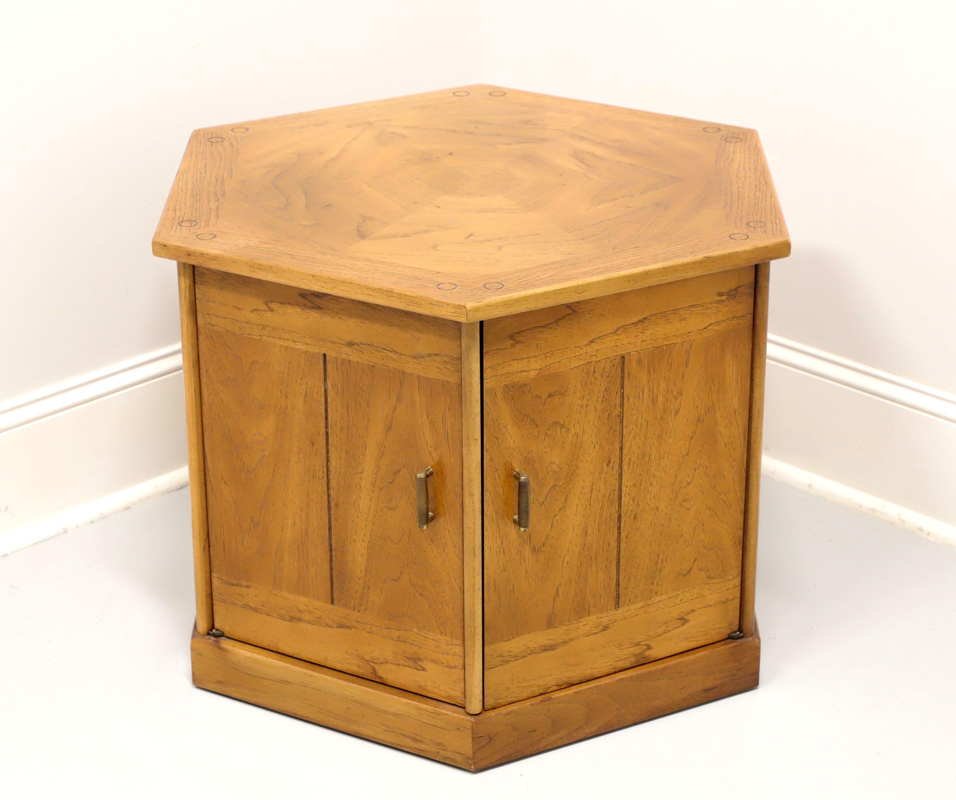 DREXEL Benchcraft Pecan Hexagonal Cabinet Accent Table For Sale 1