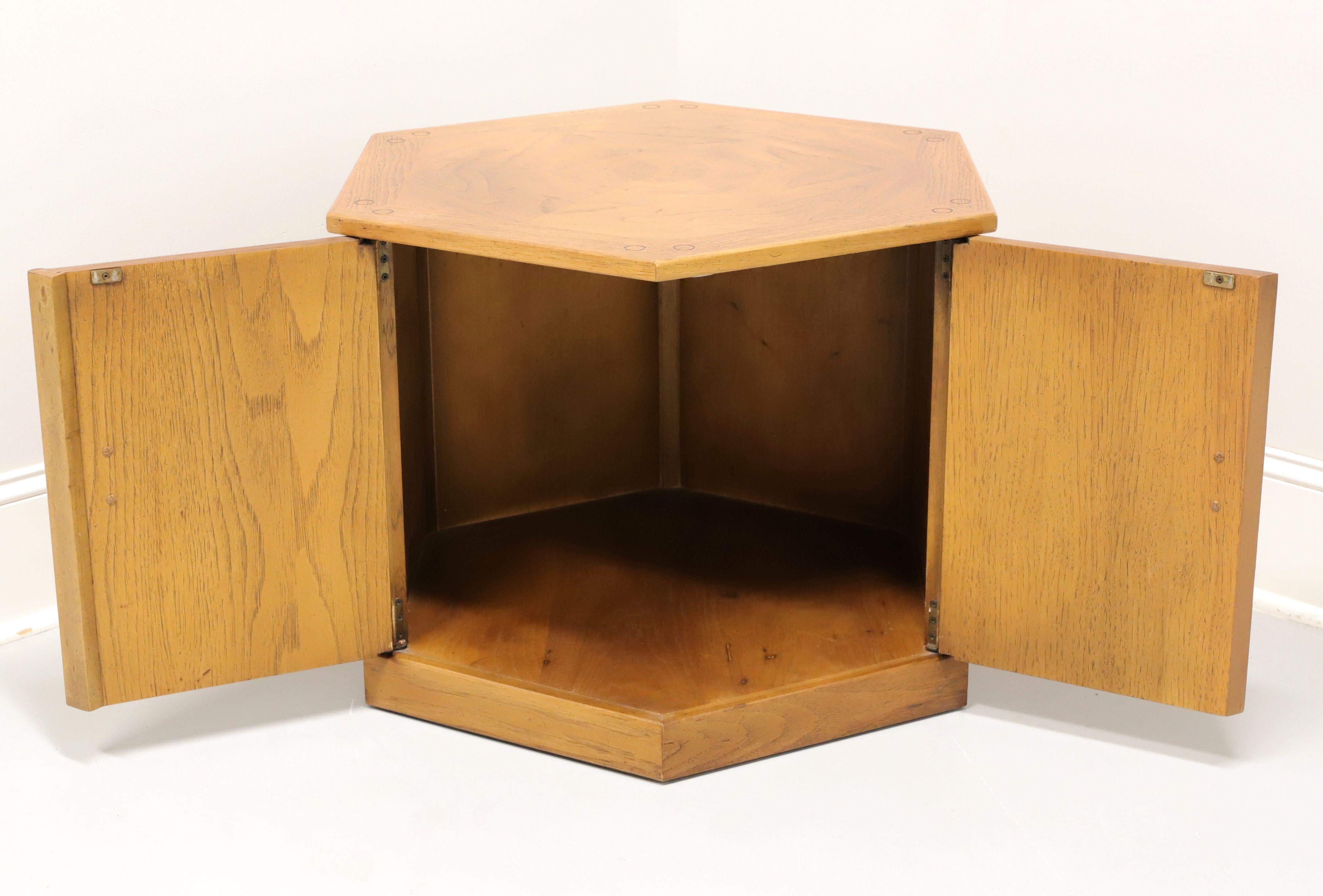 Mid-Century Modern DREXEL Benchcraft Pecan Hexagonal Cabinet Accent Table For Sale