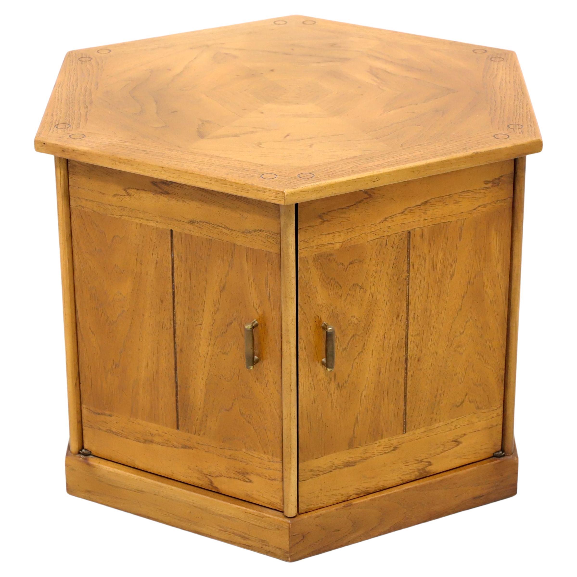 DREXEL Benchcraft Pecan Hexagonal Cabinet Accent Table For Sale
