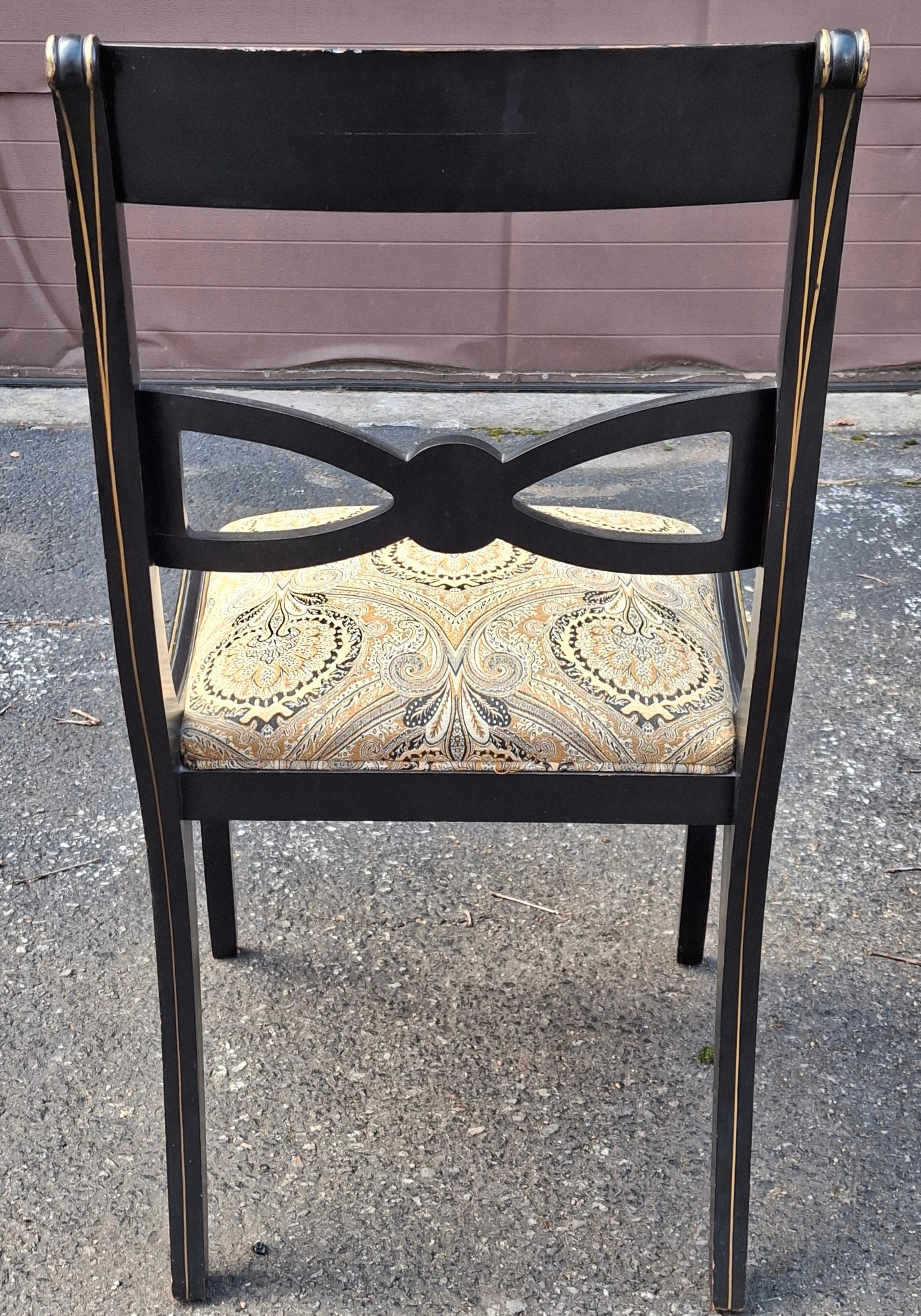 Drexel chaises de salle à manger en laque noire Chinoiserie Klismos style Regency, ensemble de 6 en vente 4