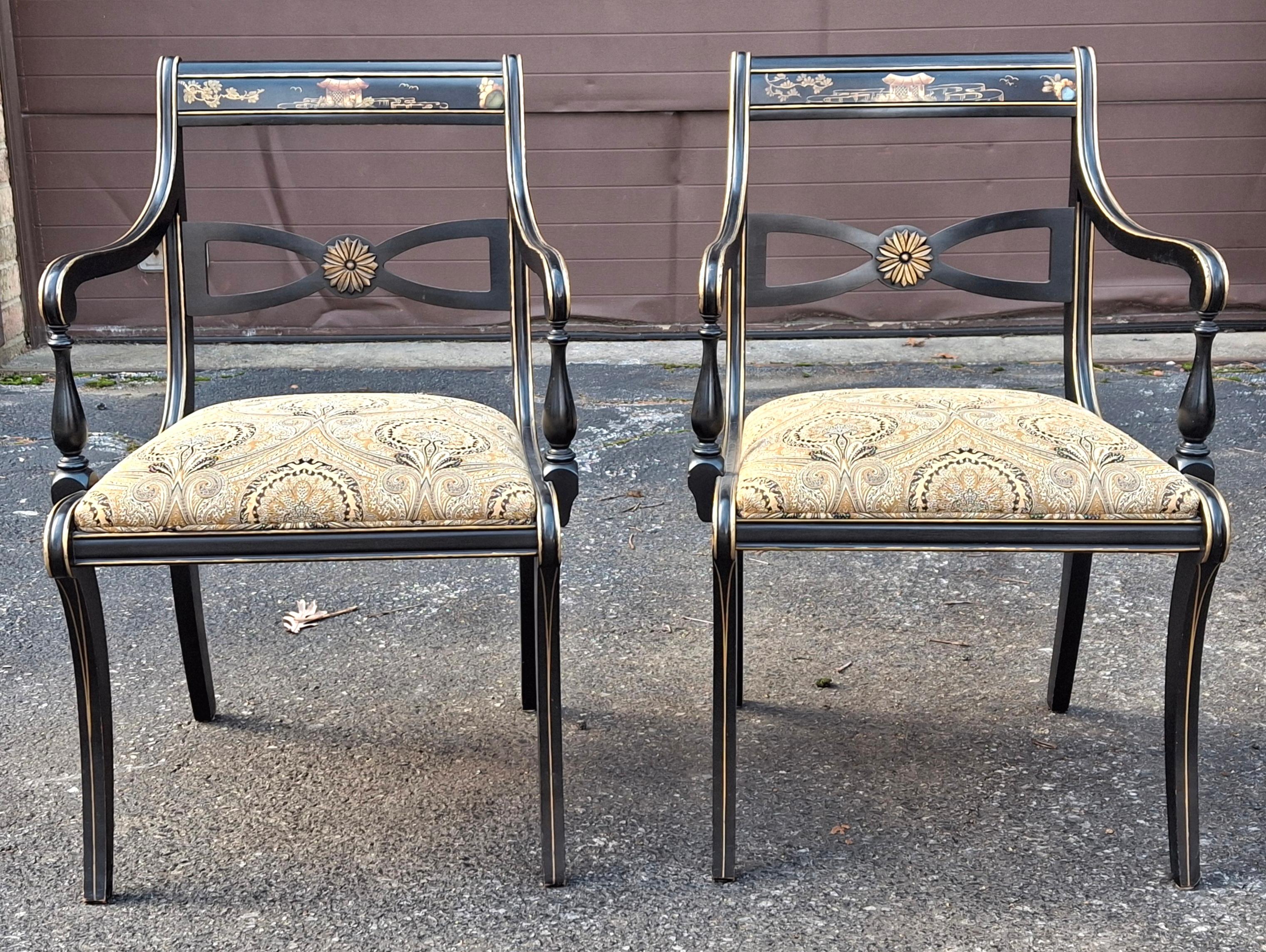 Drexel chaises de salle à manger en laque noire Chinoiserie Klismos style Regency, ensemble de 6 en vente 5