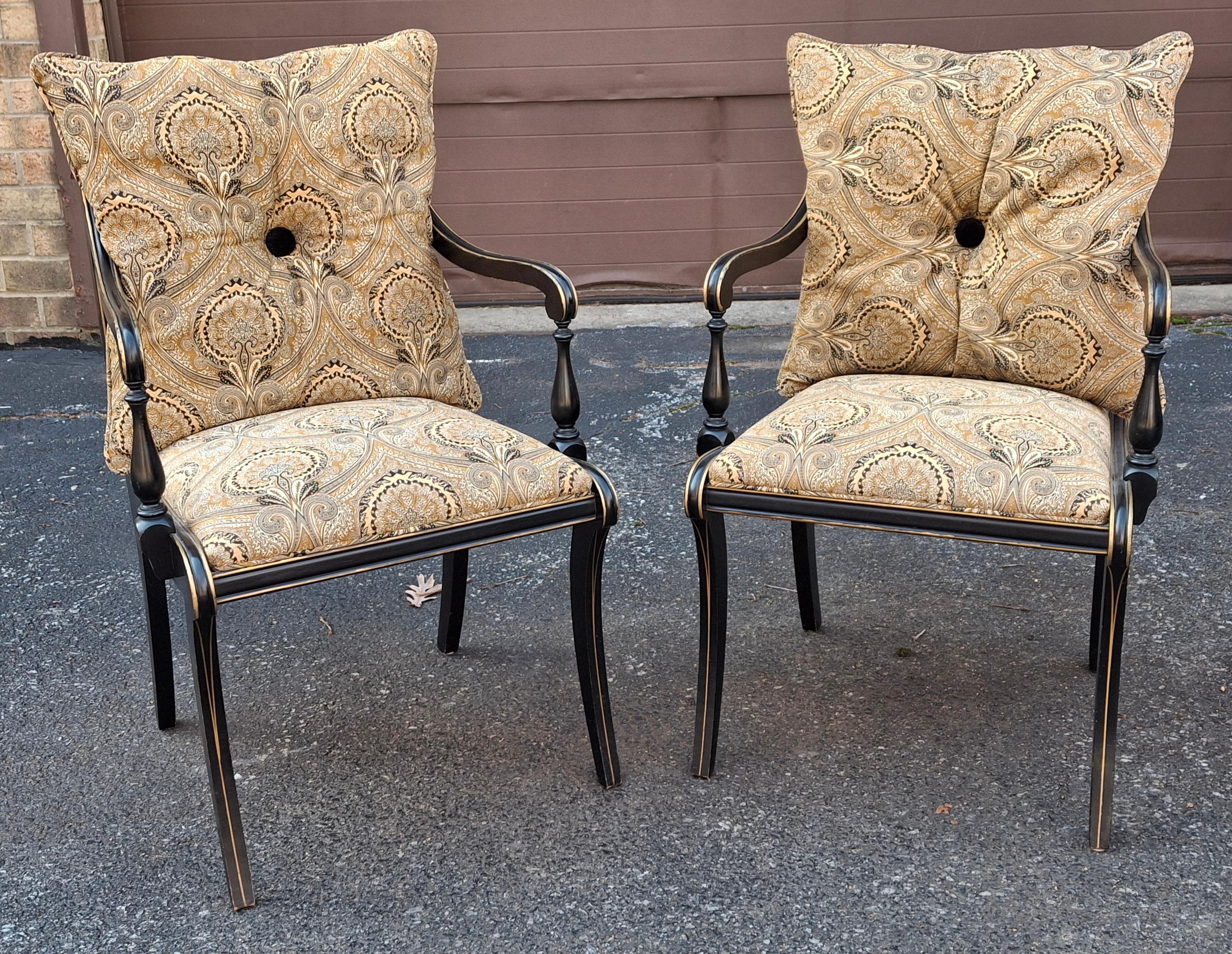 Drexel chaises de salle à manger en laque noire Chinoiserie Klismos style Regency, ensemble de 6 en vente 9