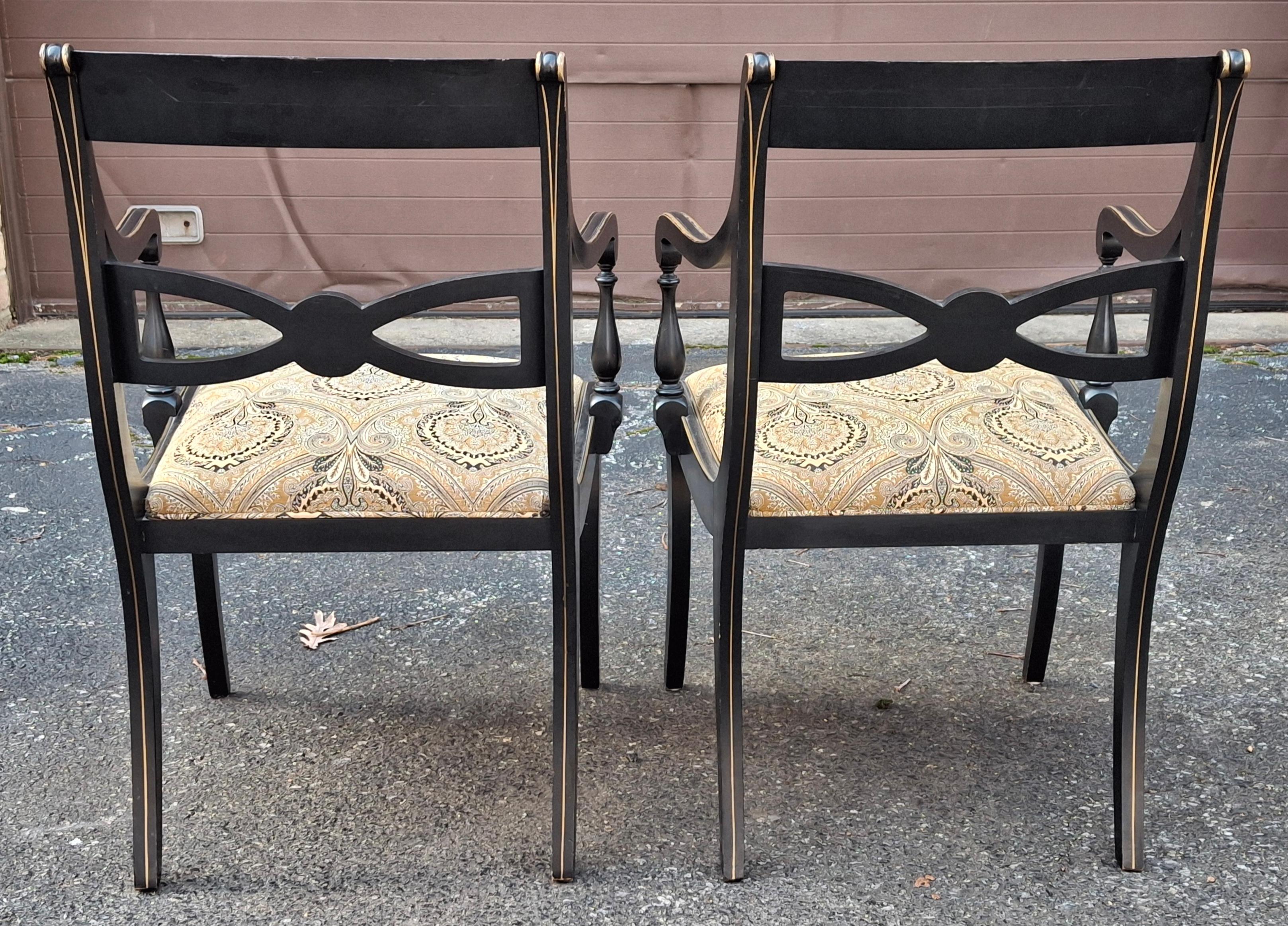 Drexel chaises de salle à manger en laque noire Chinoiserie Klismos style Regency, ensemble de 6 en vente 11