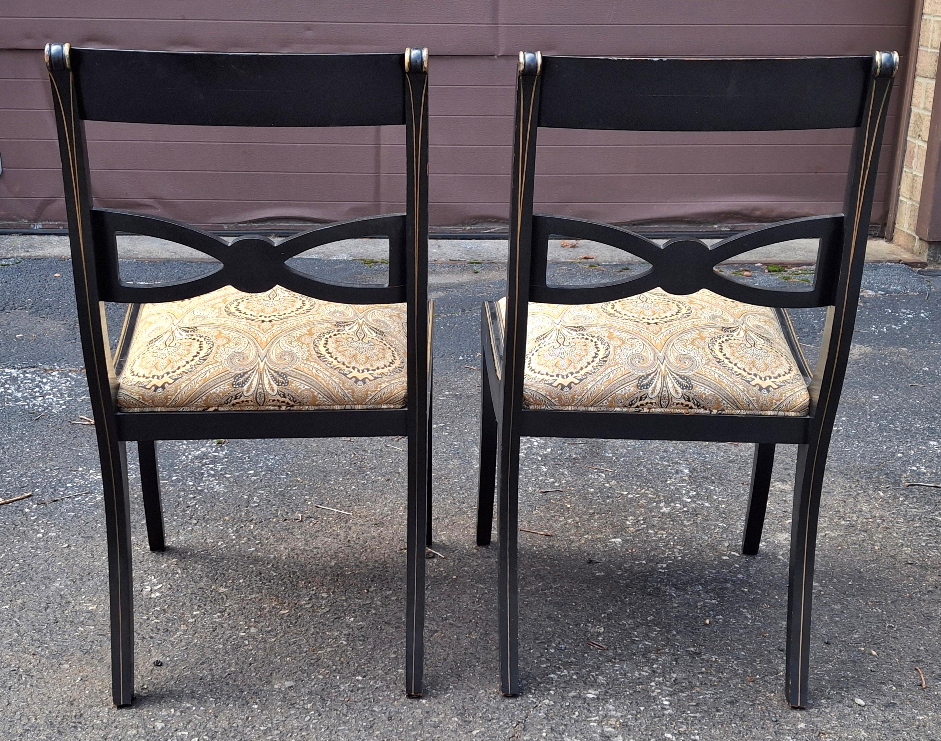 Drexel chaises de salle à manger en laque noire Chinoiserie Klismos style Regency, ensemble de 6 en vente 1