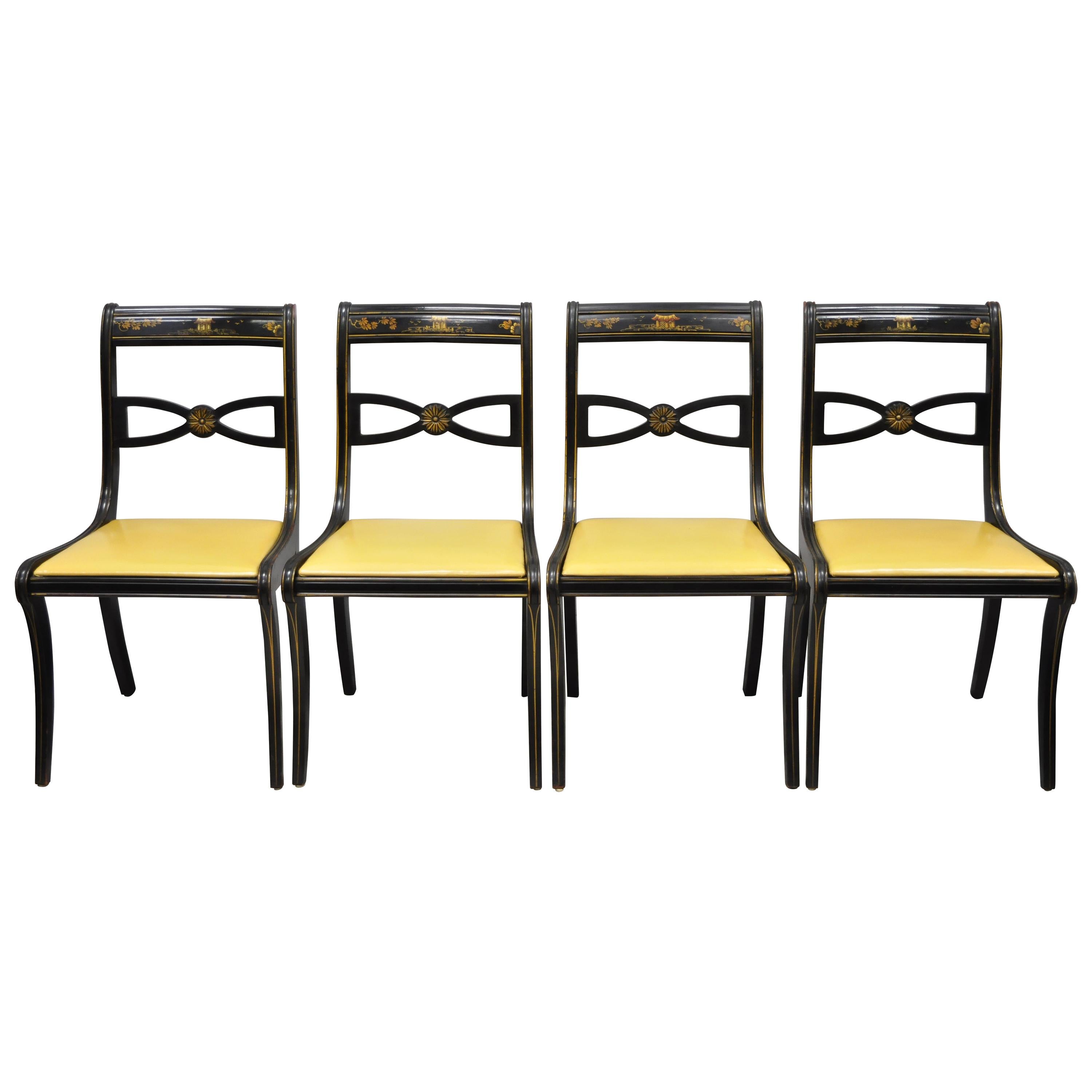 Chinoiserie Chippendale Style Lacquered Bamboo Cane Dining Chairs at