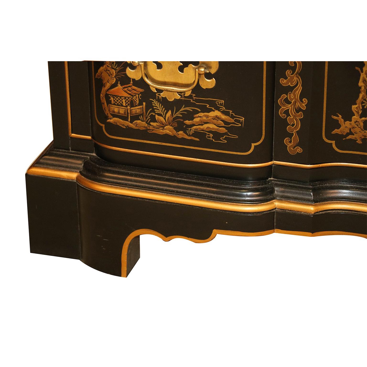 Brass Drexel Black Lacquer Chinoiserie Style Chest of Drawers Dresser Nightstand