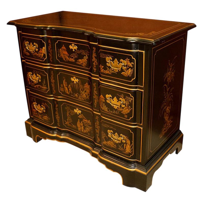 Drexel Black Lacquer Chinoiserie Style Chest of Drawers Dresser Nightstand