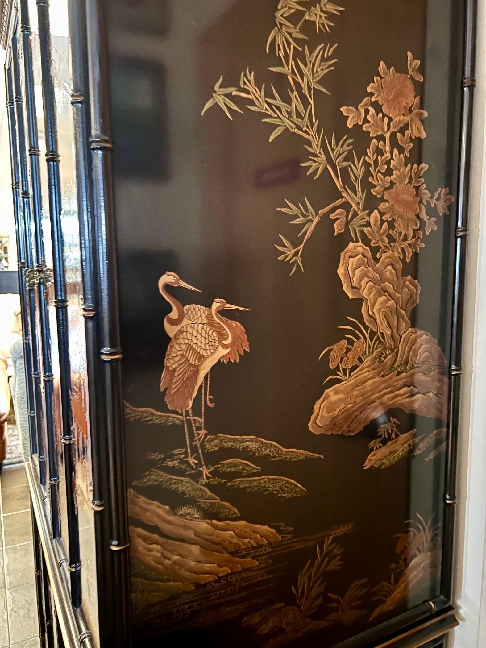 American Drexel Black Lacquered Chinoiserie Pagoda Top Armoire Wardrobe Cabinet  For Sale