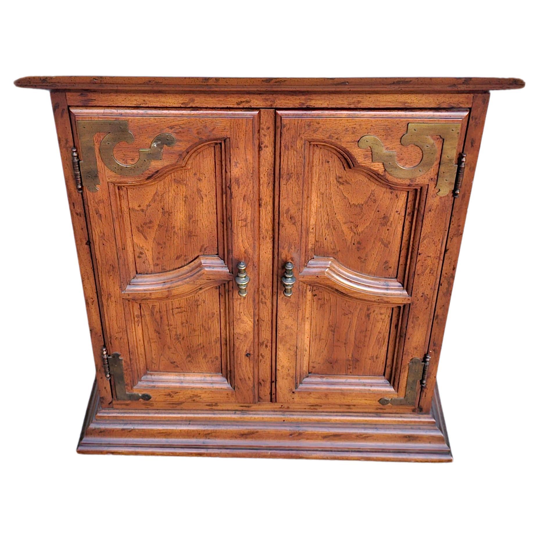 Drexel Brass Mount Fruitwood Fold-Top Mini Bar with French Doors For Sale 1