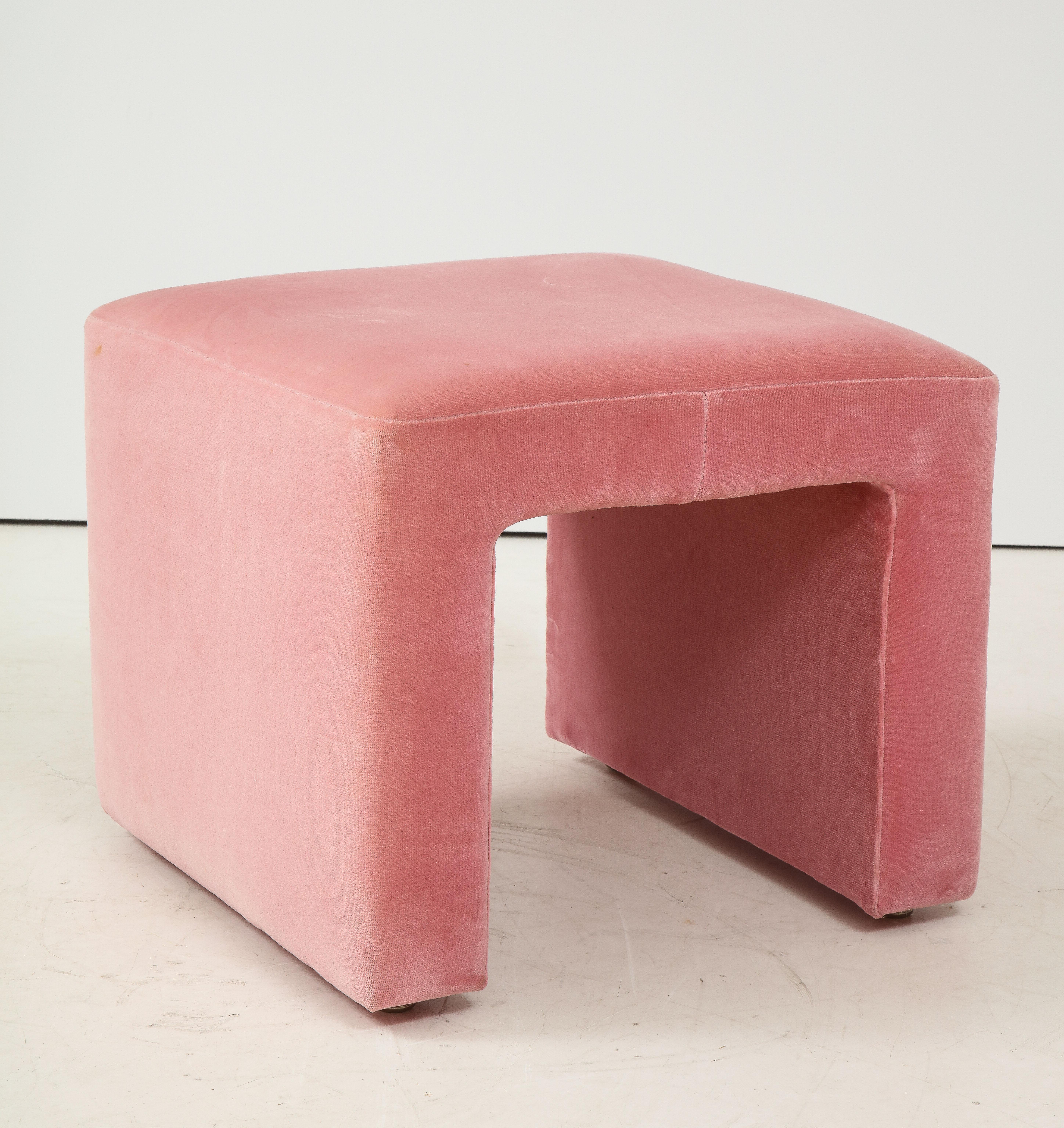 Drexel Bubble Gum Pink Cotton Velvet Ottomans In Good Condition In New York, NY