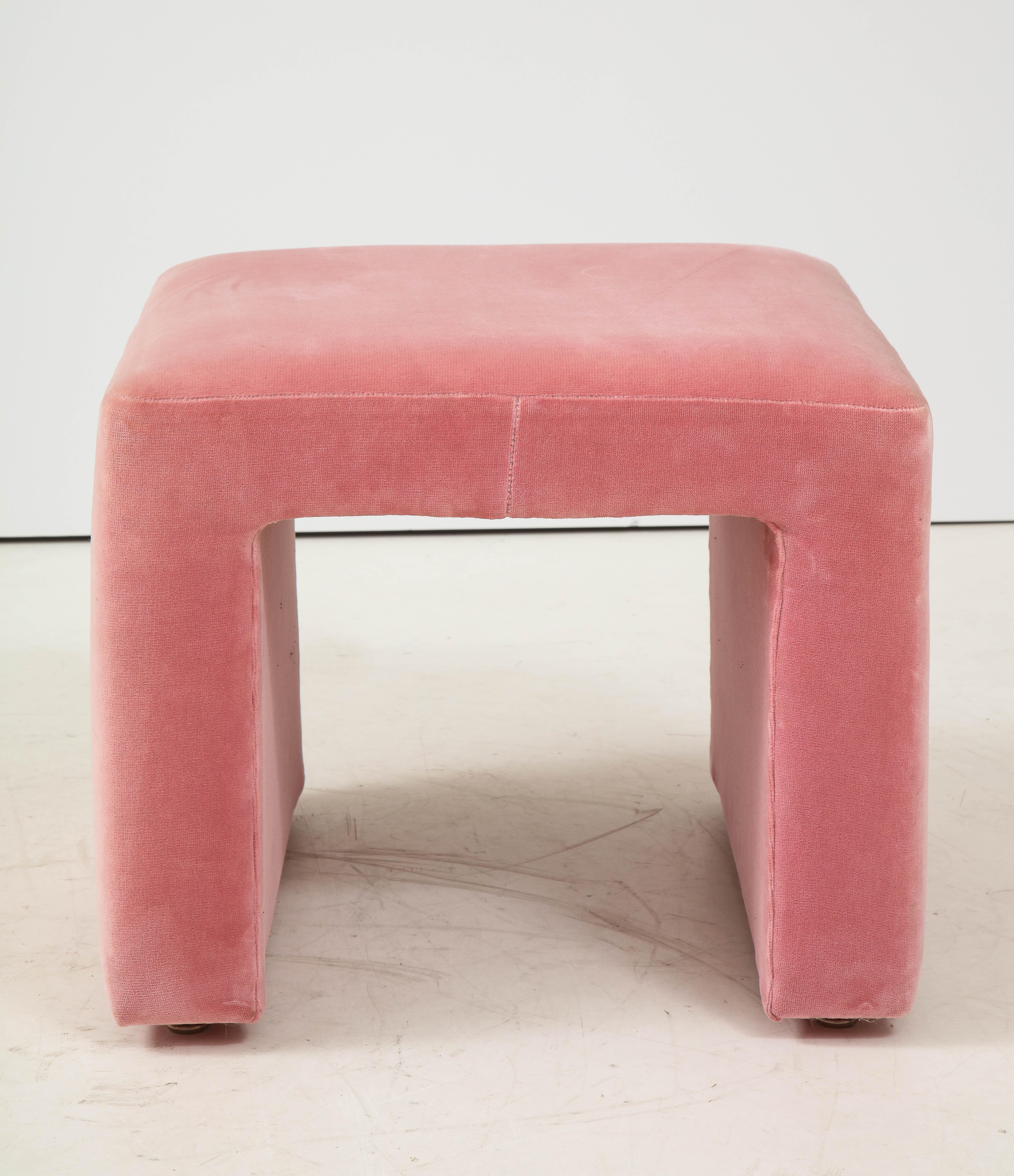 20th Century Drexel Bubble Gum Pink Cotton Velvet Ottomans