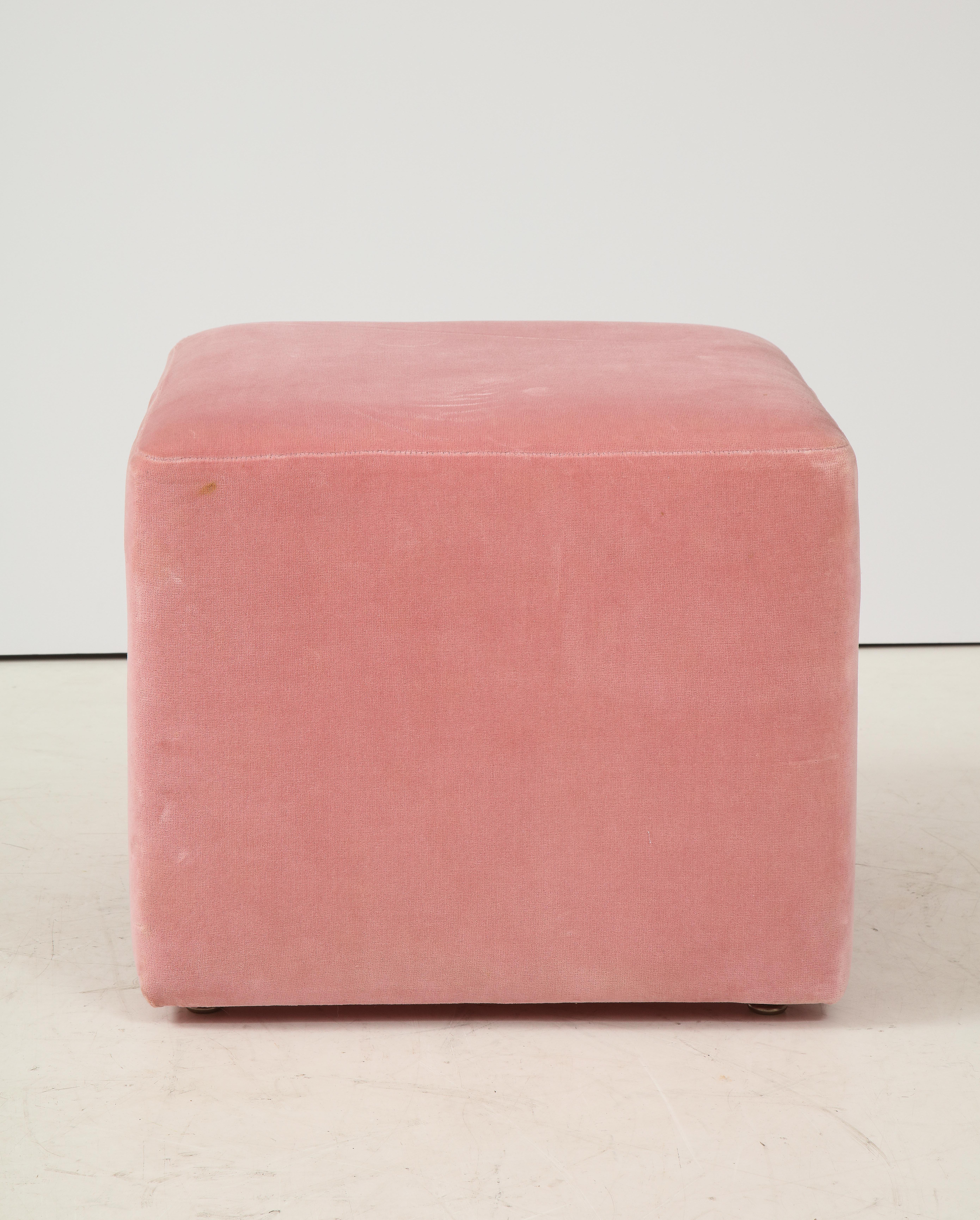 Drexel Bubble Gum Pink Cotton Velvet Ottomans 1