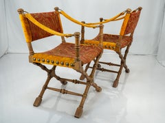 Drexel Campaign Directors Chairs, Wood, Pair, Vintage Style, 1970s