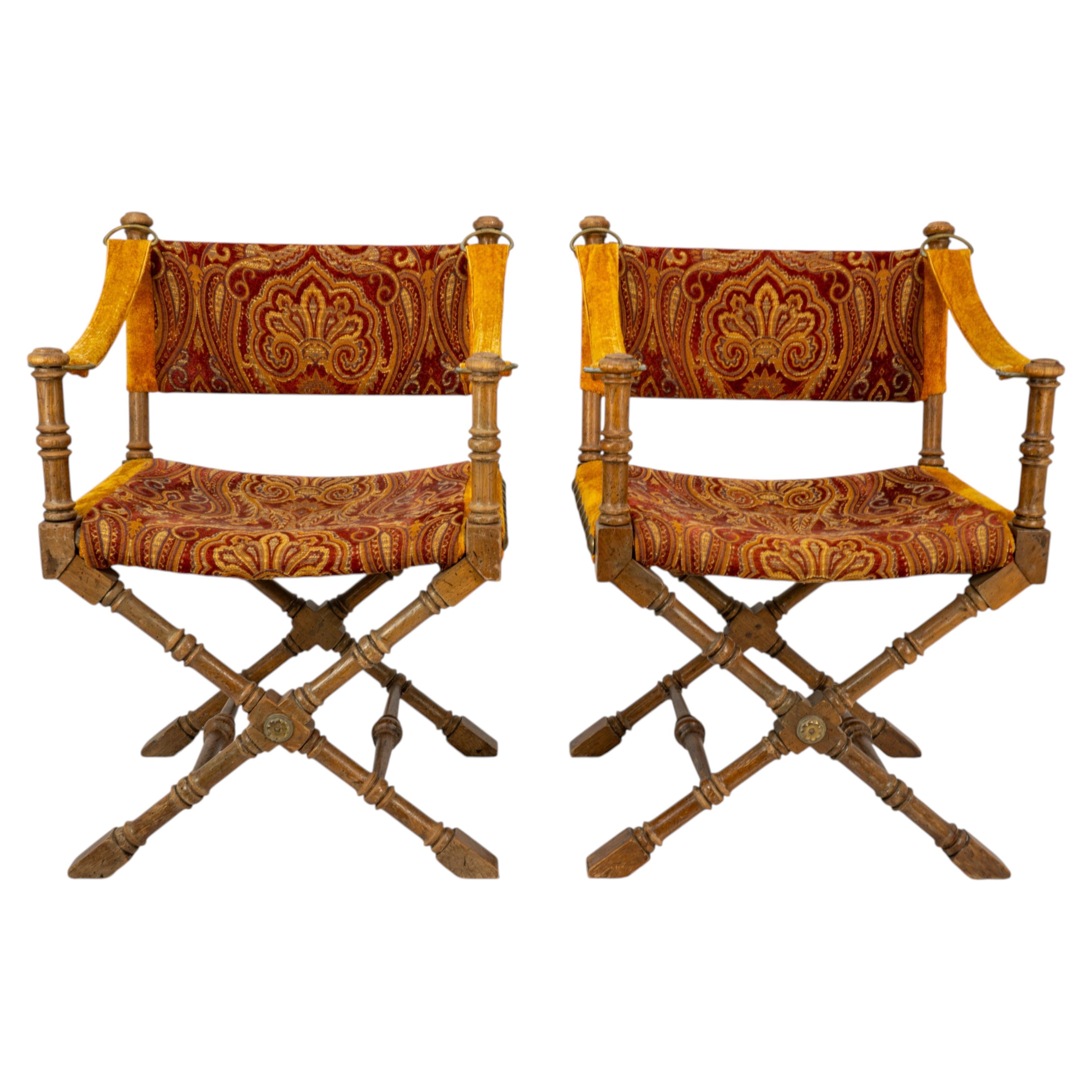 Drexel Campaign Directors Chairs, Wood, Pair, Vintage Style, 1970s