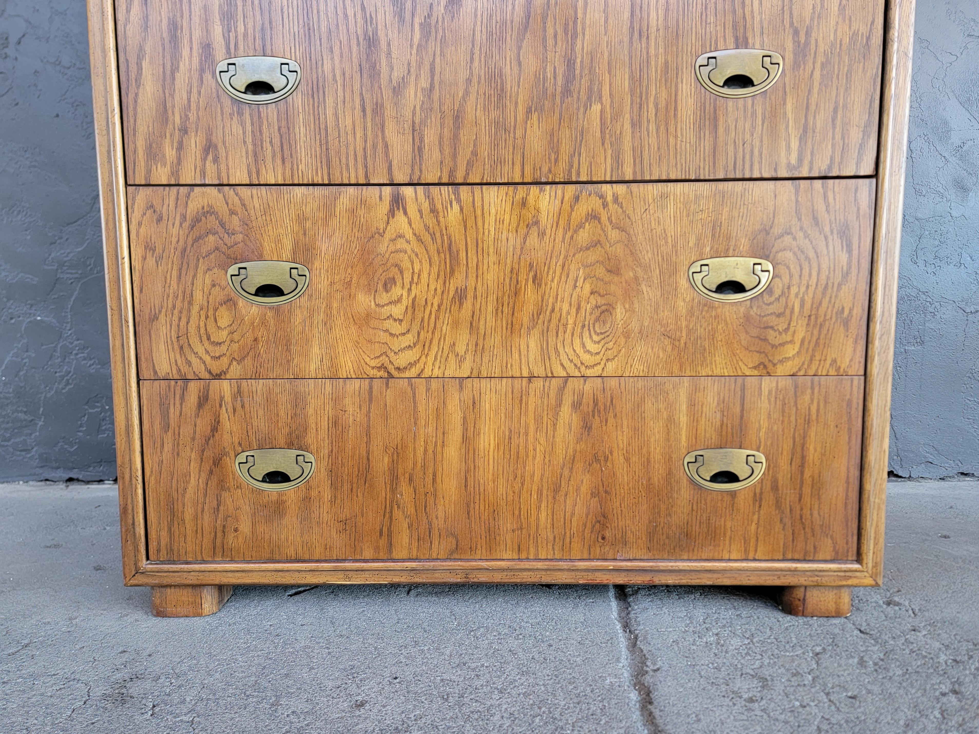 American Drexel Campaign Highboy Dresser Chest of Drawers For Sale