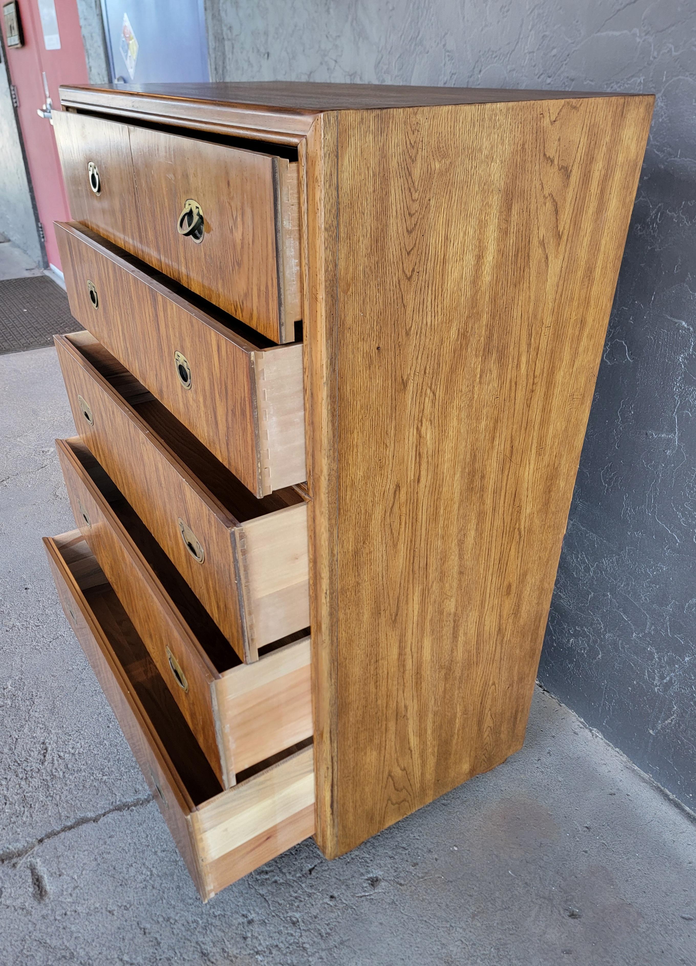 Drexel Campaign Highboy Dresser Chest of Drawers In Good Condition For Sale In Fulton, CA