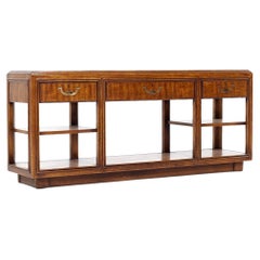 Retro Drexel Campaign Pecan and Brass Console Sofa Table