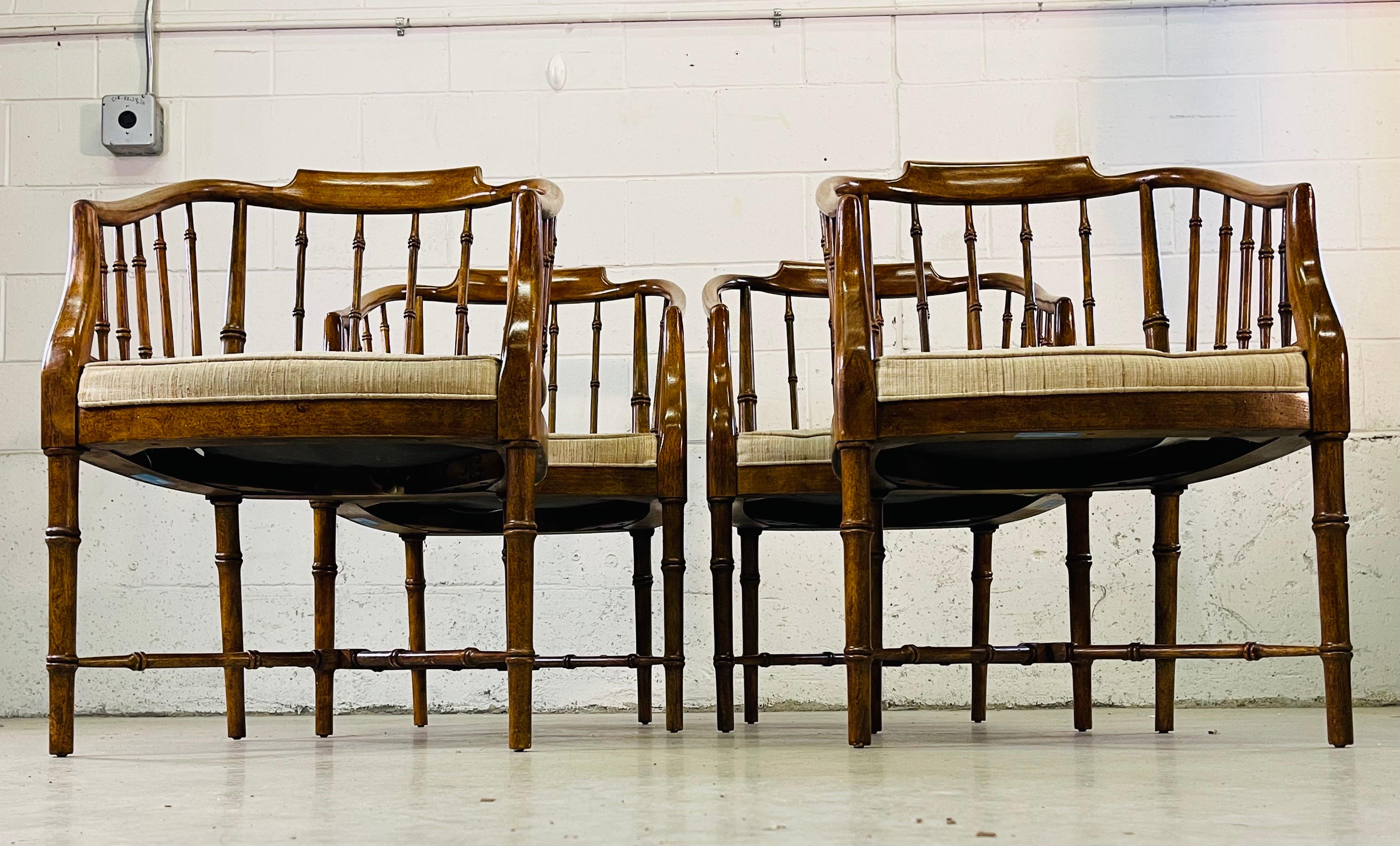 Mid-Century Modern Drexel Campaign Style Dining Room Arm Chairs, Set of 4 For Sale