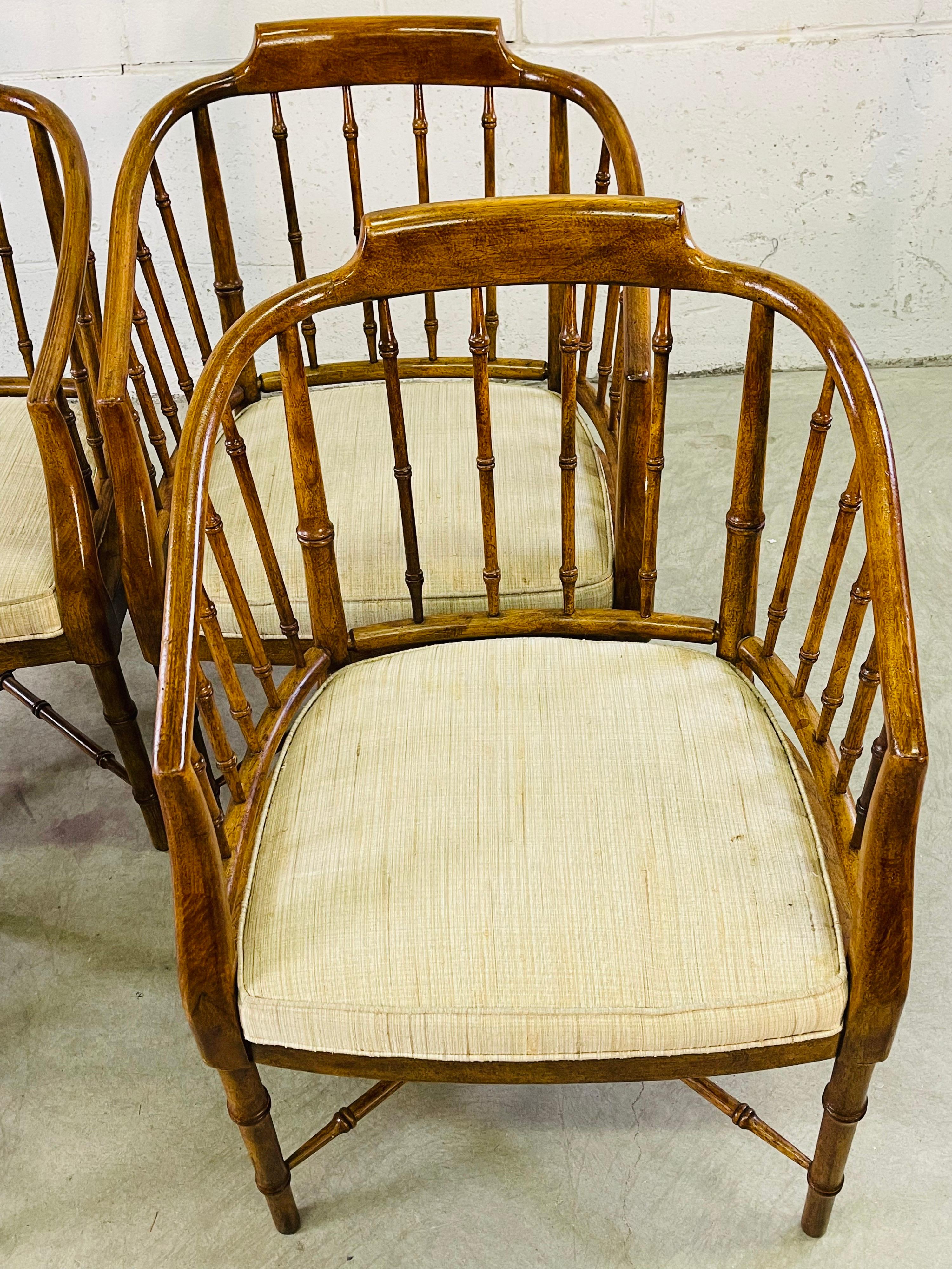 20th Century Drexel Campaign Style Dining Room Arm Chairs, Set of 4 For Sale