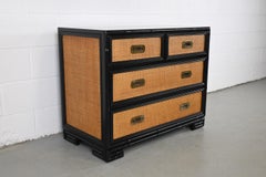 Drexel Captiva Mid-Century Modern Rattan Black Lacquered Chest of Drawers