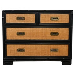 Drexel Captiva Mid-Century Modern Rattan Black Lacquered Chest of Drawers