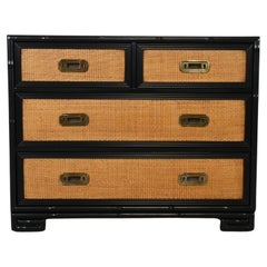 Vintage Drexel Captiva Mid-Century Modern Rattan Black Lacquered Chest of Drawers