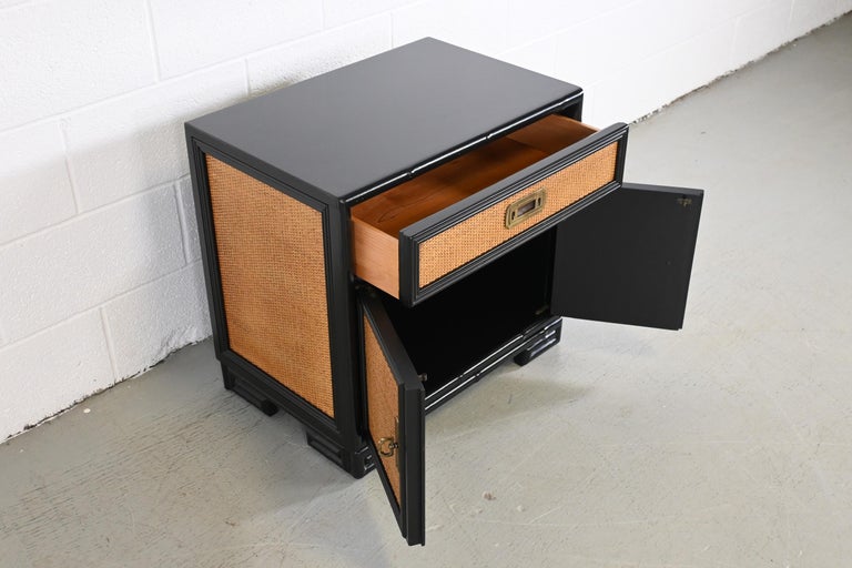 Drexel Captiva Mid-Century Modern Rattan Black Lacquered Nightstand For Sale 5