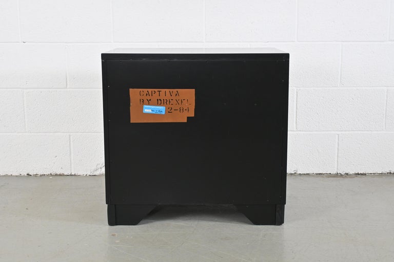 Drexel Captiva Mid-Century Modern Rattan Black Lacquered Nightstand For Sale 7
