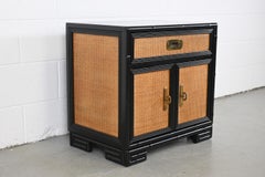Drexel Captiva Mid-Century Modern Rattan Black Lacquered Nightstand