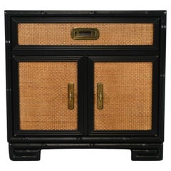 Drexel Captiva Mid-Century Modern Rattan Black Lacquered Nightstand