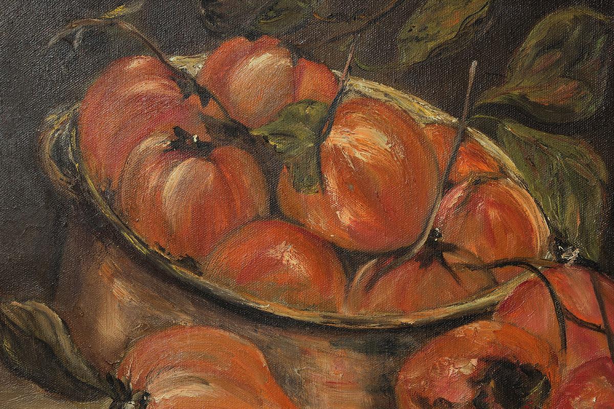 Warm Toned Realistic Interior Still Life of Freshly Picked Persimmons  - American Realist Painting by Drexel Caraway McNay