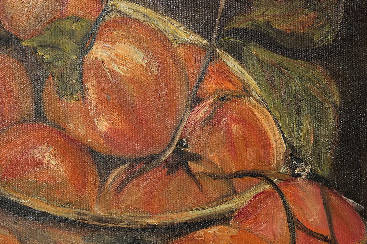 Warm Toned Realistic Interior Still Life of Freshly Picked Persimmons  For Sale 1