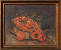 Warm Toned Realistic Interior Still Life of Freshly Picked Persimmons 