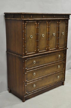 Drexel Chinese Chippendale Faux Bamboo Fretwork Rattan Tall Chest Dresser