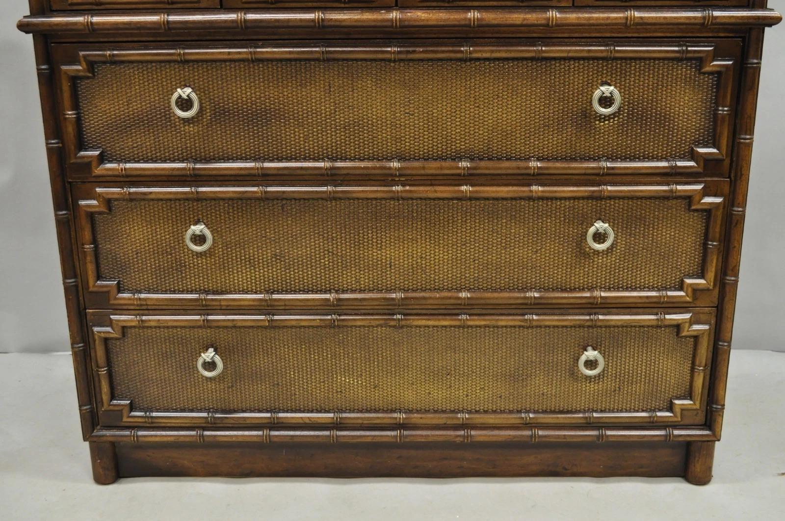 Inconnu Drexel Commode Chinoise Chippendale Faux Bambou Fretwork Rattan Tall Chest Dresser en vente