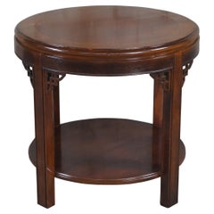 Drexel Chinese Chippendale Mahogany Tiered Round Accent Table w Fretwork 24"